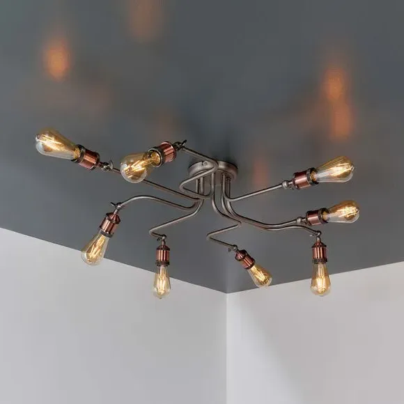 8-Light Semi Flush Ceiling Light - Copper