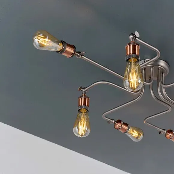 8-Light Semi Flush Ceiling Light - Copper