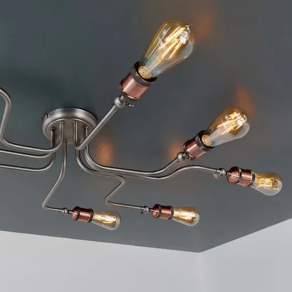 8-Light Semi Flush Ceiling Light - Copper
