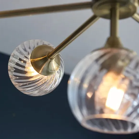 8-Light Semi Flush Ceiling Light - Gold, Glass