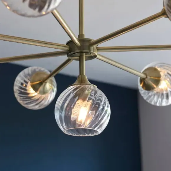 8-Light Semi Flush Ceiling Light - Gold, Glass