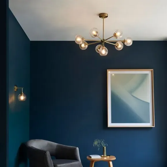 8-Light Semi Flush Ceiling Light - Gold, Glass