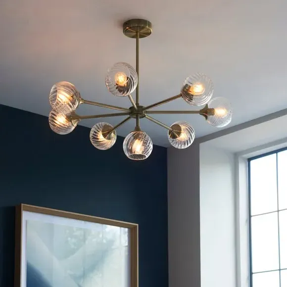 8-Light Semi Flush Ceiling Light - Gold, Glass image