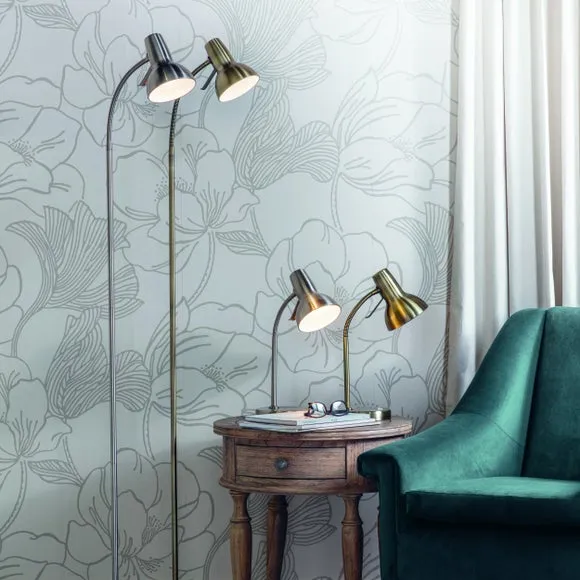 Adjustable Floor Lamp - Antique Brass, Steel