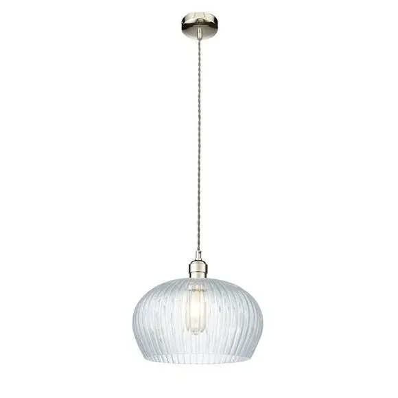 Adjustable Pendant Light Ribbed - Silver, Glass