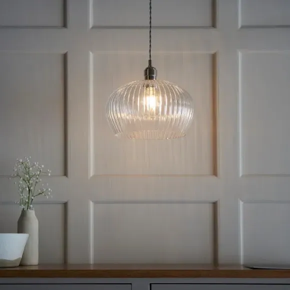 Adjustable Pendant Light Ribbed - Silver, Glass image