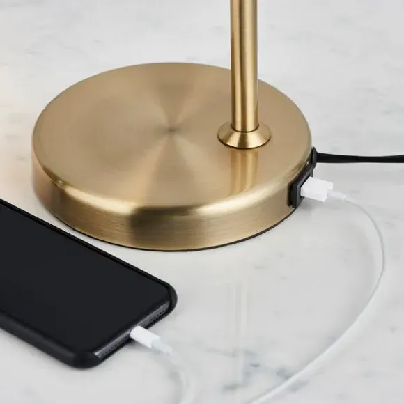 Adjustable Table Lamp with USB Port - Antique Brass