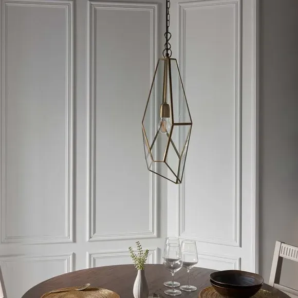Angular Cage Pendant Light - Brass, Glass