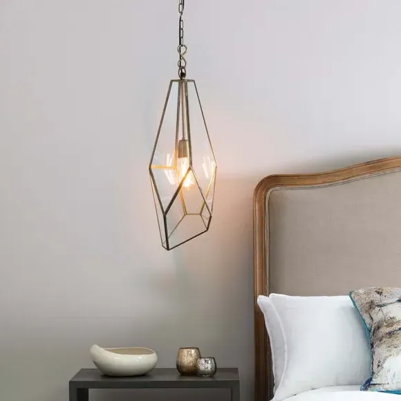 Angular Cage Pendant Light - Brass, Glass