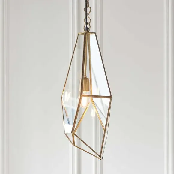 Angular Cage Pendant Light - Brass, Glass