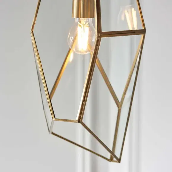 Angular Cage Pendant Light - Brass, Glass