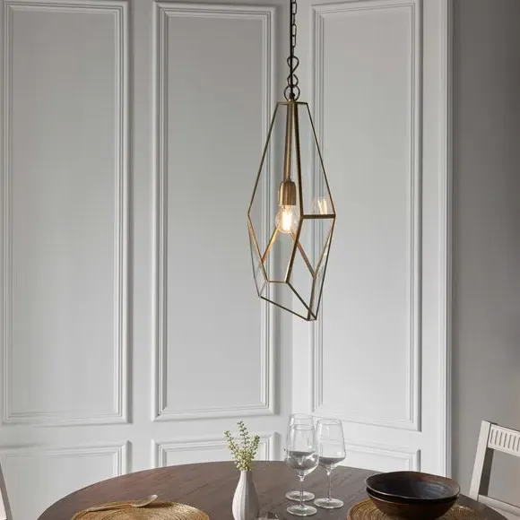 Angular Cage Pendant Light - Brass, Glass image