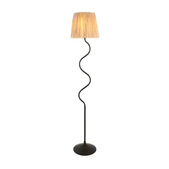 Boho Floor Lamp with Wriggle Stem - Black, Raffia
