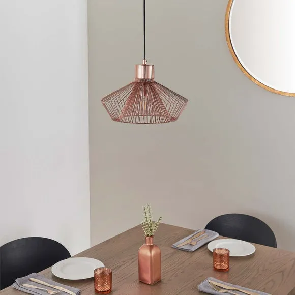 Caged Pendant Light with Adjustable Drop - Copper