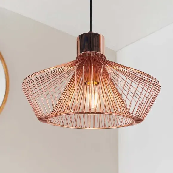 Caged Pendant Light with Adjustable Drop - Copper