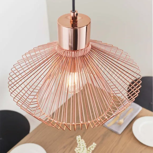 Caged Pendant Light with Adjustable Drop - Copper
