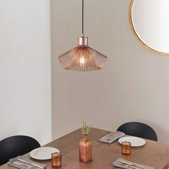 Caged Pendant Light with Adjustable Drop - Copper