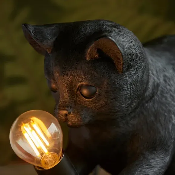 Cat Table Lamp with Switch - Black, Resin