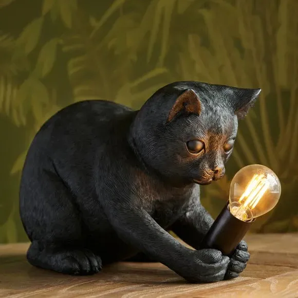 Cat Table Lamp with Switch - Black, Resin