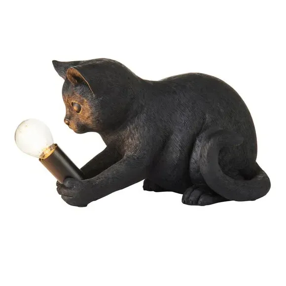Cat Table Lamp with Switch - Black, Resin