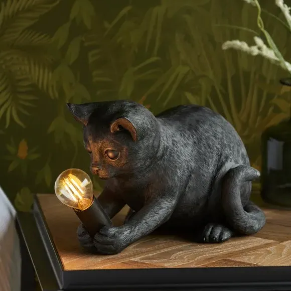 Cat Table Lamp with Switch - Black, Resin image