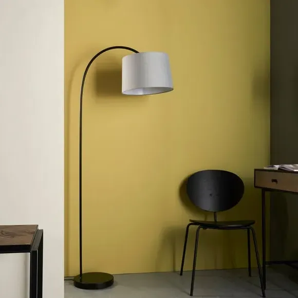 Floor Lamp with Cotton Shade - Black, Metal