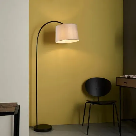 Floor Lamp with Cotton Shade - Black, Metal image