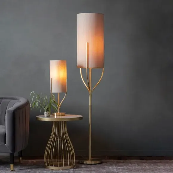 Floor Lamp with Foot Switch - Gold, Fabric