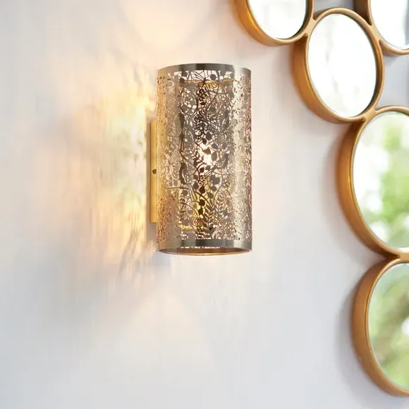 Floral Wall Light with Dimmer - Antique Brass