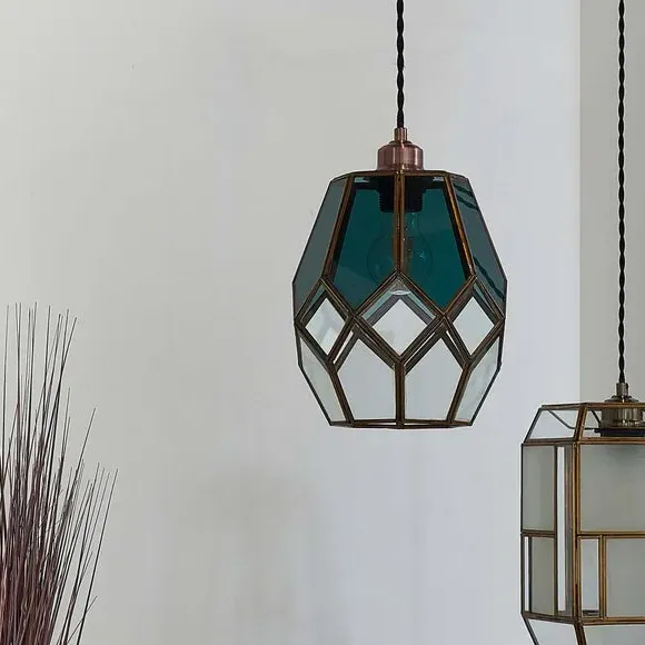 Glass Cage Pendant Shade - Clear, Antique Brass