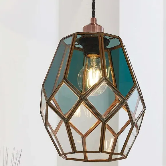 Glass Cage Pendant Shade - Clear, Antique Brass