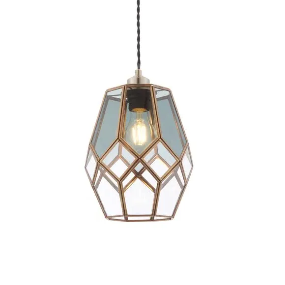 Glass Cage Pendant Shade - Clear, Antique Brass