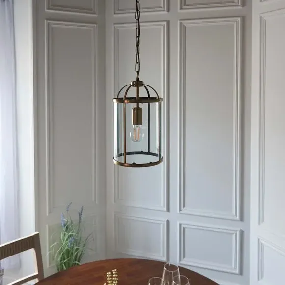 Glass Pendant Light with Metal Frame - Brass