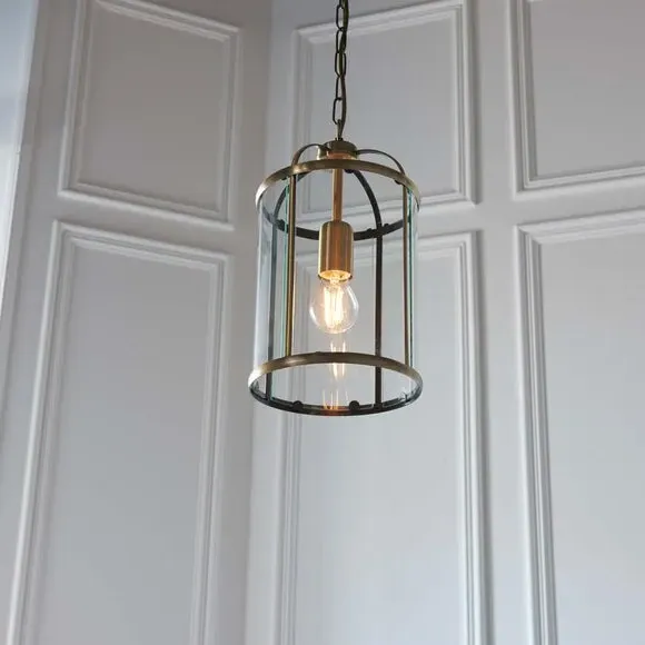 Glass Pendant Light with Metal Frame - Brass