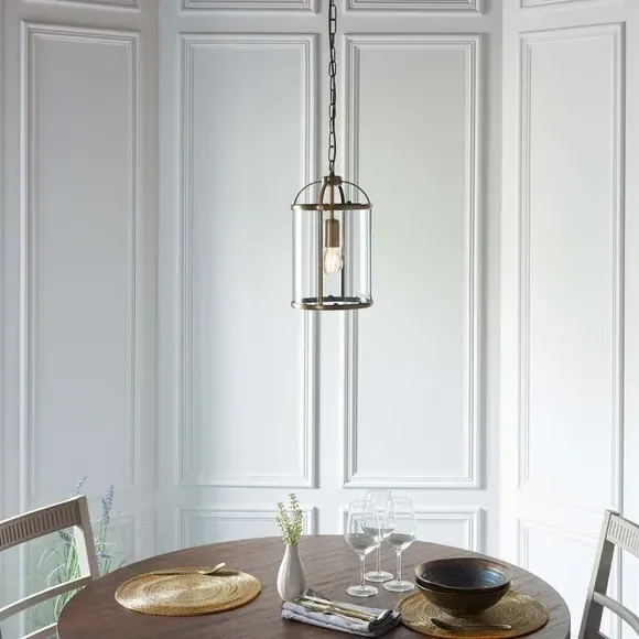 Glass Pendant Light with Metal Frame - Brass
