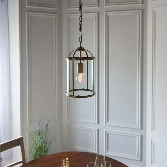 Glass Pendant Light with Metal Frame - Brass image