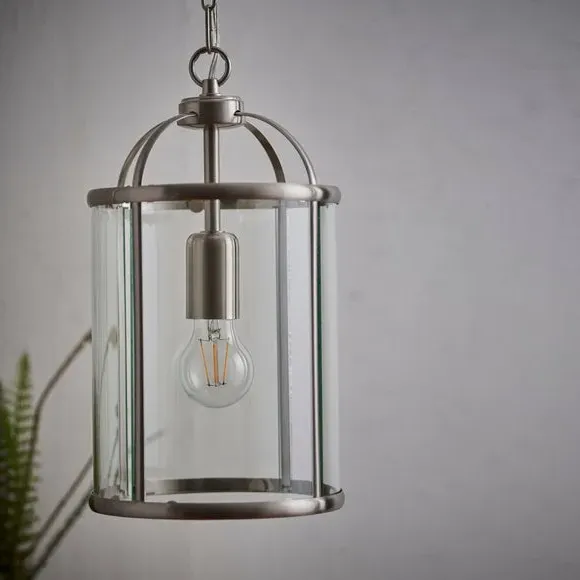 Glass Pendant Light with Metal Frame - Silver
