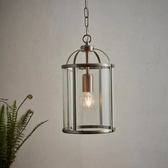 Glass Pendant Light with Metal Frame - Silver