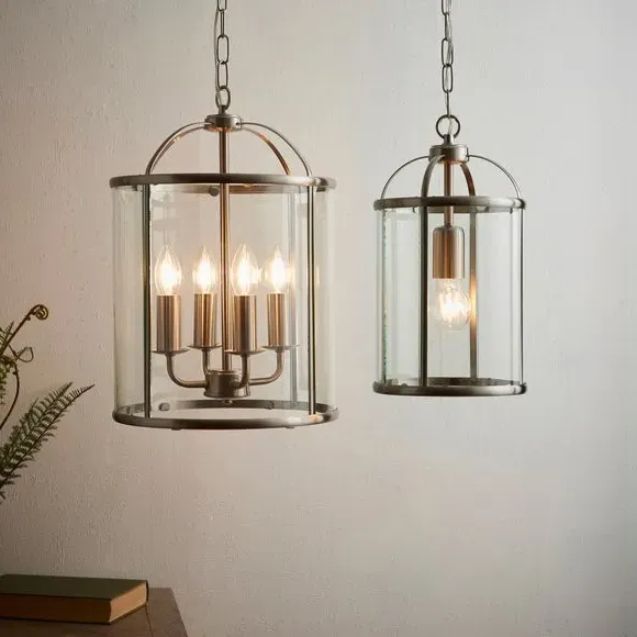 Glass Pendant Light with Metal Frame - Silver