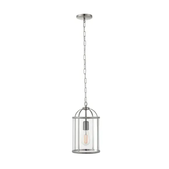 Glass Pendant Light with Metal Frame - Silver