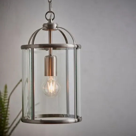 Glass Pendant Light with Metal Frame - Silver