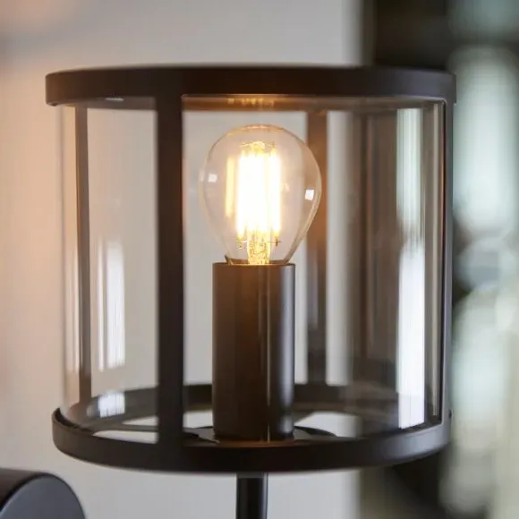 Industrial Wall Light with Glass Shade - Black