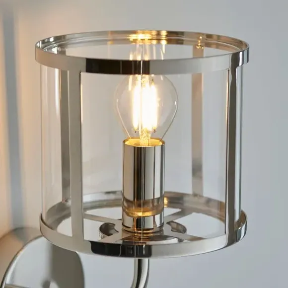 Industrial Wall Light with Glass Shade - Nickel