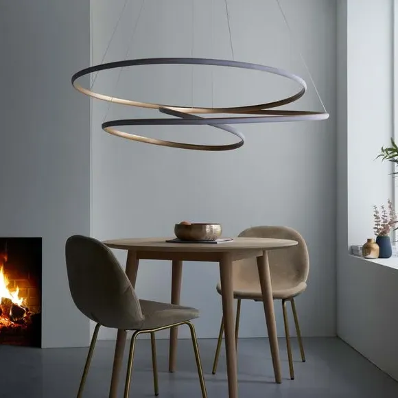 Large Pendant Light with Swirl Design - Gold