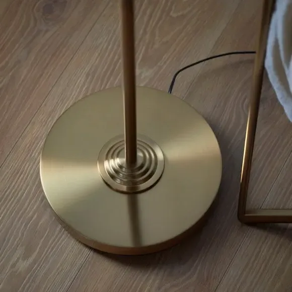 Mid Century Floor Lamp - Brass, Linen