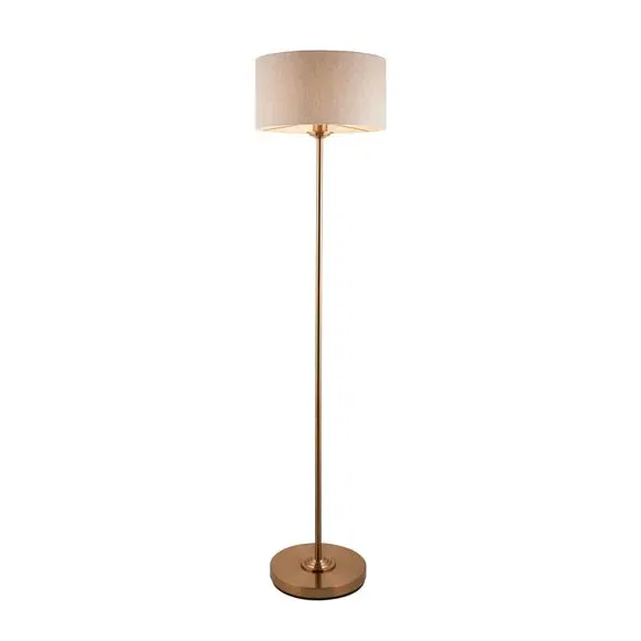 Mid Century Floor Lamp - Brass, Linen