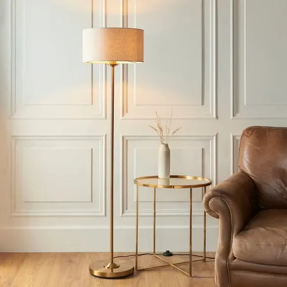 Mid Century Floor Lamp - Brass, Linen image