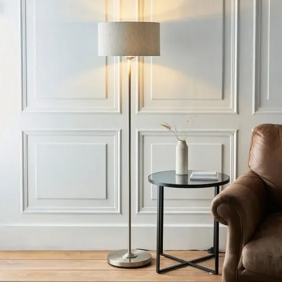 Mid Century Floor Lamp - Chrome, Linen