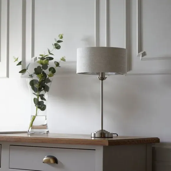 Mid Century Table Lamp - Chrome, Linen