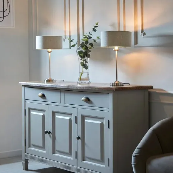 Mid Century Table Lamp - Chrome, Linen